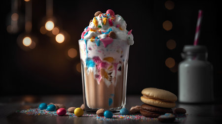 Amazing milkshake, monster milkshake. Generative illustration of AI.の素材
