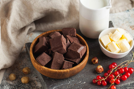 Pieces of natural artisan chocolate. Handmade chocolateの写真素材