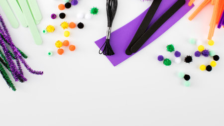 A set of diverse and colorful materials for childrens crafts for Halloween. Childrens needleworkの写真素材