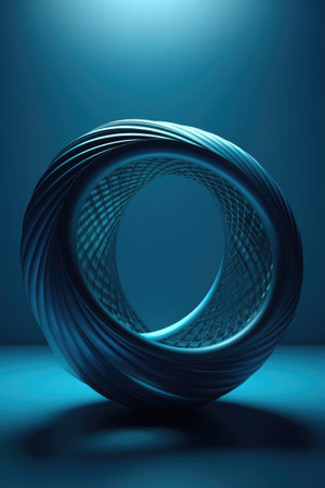 Abstract geometric figure of blue color is a generative illustration of artificial intelligence.の素材