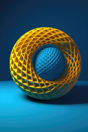 Abstract geometric figure of blue color is a generative illustration of artificial intelligence.の素材