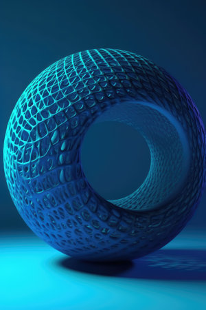 Abstract geometric figure of blue color is a generative illustration of artificial intelligence.の素材