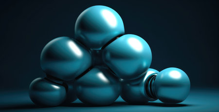 Abstract picture with blue shiny geometric shapes AI generativeの素材