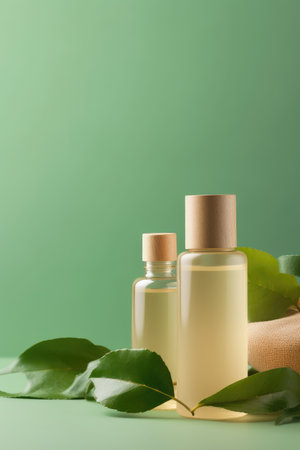 A bottle with a cosmetic product for skin or hair care with a natural composition. Minimalism,の素材