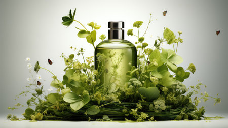 A glass bottle of perfume with a natural composition, with the aroma of freshness.の素材