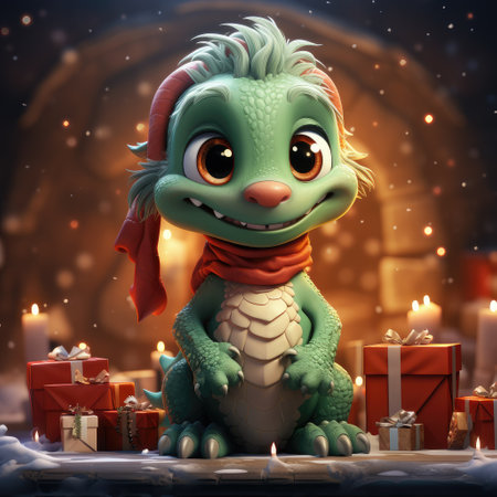 Funny cartoon dragon with gift boxes. the Year of the Dragon according to the Eastern calendarの素材