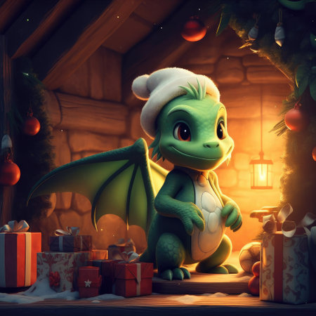 Funny cartoon dragon with gift boxes. the Year of the Dragon according to the Eastern calendarの素材