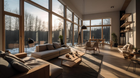 Stylish design of a spacious living room in a private house. Interior designの素材