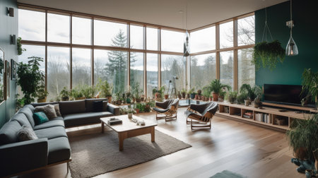 Stylish design of a spacious living room in a private house. Interior designの素材