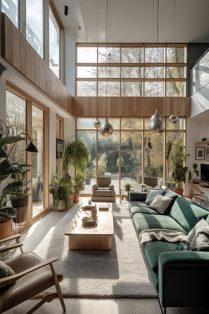 Stylish design of a spacious living room in a private house. Interior designの素材