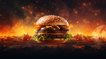 Delicious cheeseburger close-up. Fast food. Menuの素材