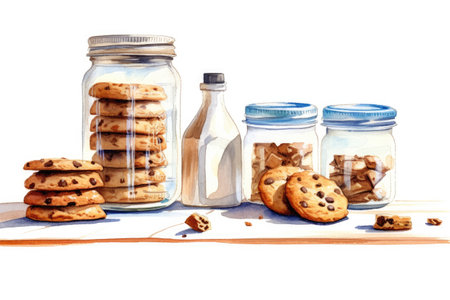 Homemade cookies with pieces of chocolate in watercolor style. Sweets, the recipe.の素材