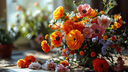 A beautiful bouquet of different flowers. Anniversary, mothers day, birthday.の素材