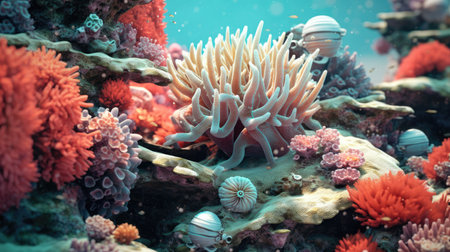 Beautiful coral reef. Underwater scene with fish, sea corals. Travel, recreation, snorkeling.の素材