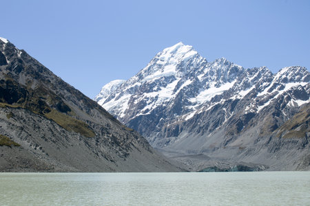 Glacier in the Mount Cook National Park in New Zealand. Travel
