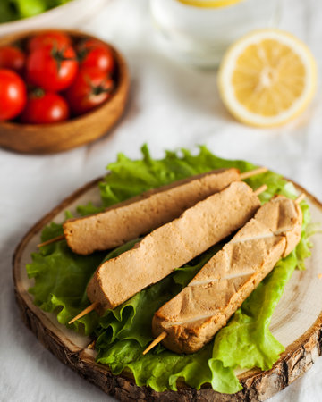 Smoked cheese. Smoked Adyghe cheese on skewersの写真素材