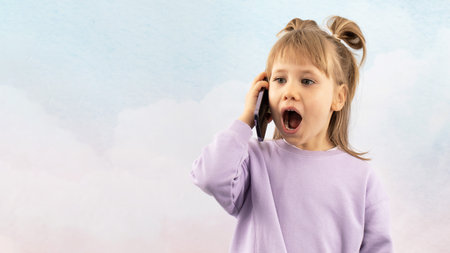 Excited young lady speaks on mobile phone shouting loudly