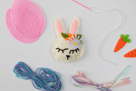 Easter bunny diy craft kit with felt and embroidery supplies. Happy Easterの写真素材