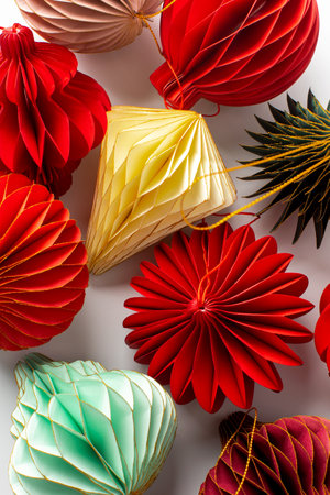 Bright paper Christmas tree decorations. Stylish Christmas decorations.の写真素材