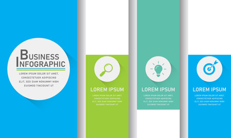 A professional and versatile Business Infographic template featuring a vertical, three-step banner layout. The design is ideal for visualizing data, presenting business goals, dispのイラスト素材
