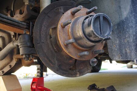 Mounted wheel hub of a four wheel drive pickup truckの写真素材