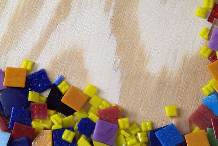 Colorful background of many tiles and wood textureの写真素材