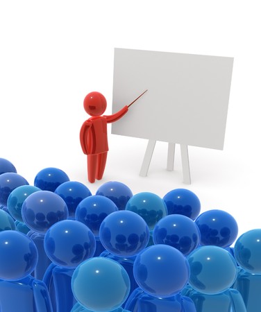 Teacher standing with pointer in hand close to board. Board is empty - ready for montage of desired content.の写真素材