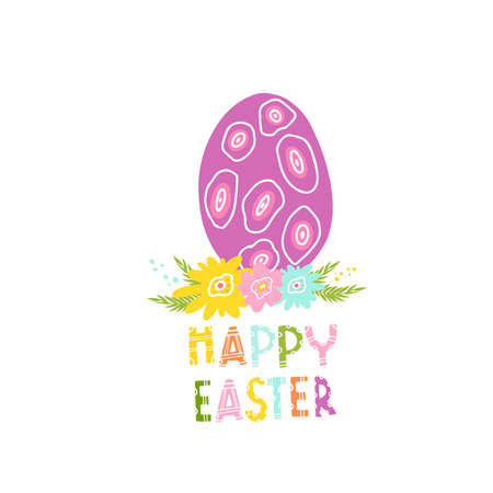 A decorative egg for a happy Easter. Vector isolated illustration with an Easter card. Egg with patterns for printing on clothes, fabrics, dishes, towels. Doodle style. Design for a holiday.のイラスト素材