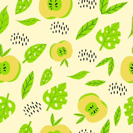A pattern with apples and leaves. Seamless pattern with useful fruits for the design of fabrics,...
