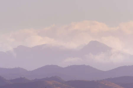 Flinders Ranges, north of Hawker, South Australia, shrouded in low cloud and mist on a winters morning.の写真素材