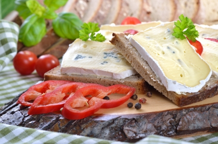 Fresh rye-wheat bread with blue mould cheeseの写真素材