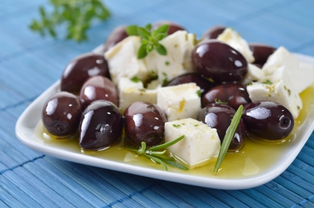 Greek olives and feta cheese の写真素材