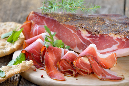 South Tyrolean bacon, a regional specialty, prepared to traditional recipes  の写真素材