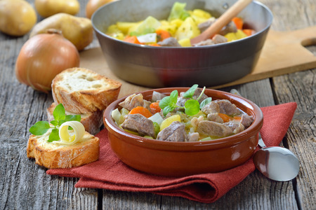 Homemade braised Irish stew with lamb, potatoes and other vegetablesの写真素材