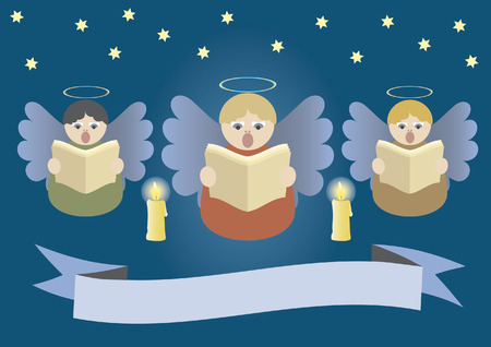 Angels singing on Christmas stardust skyのイラスト素材