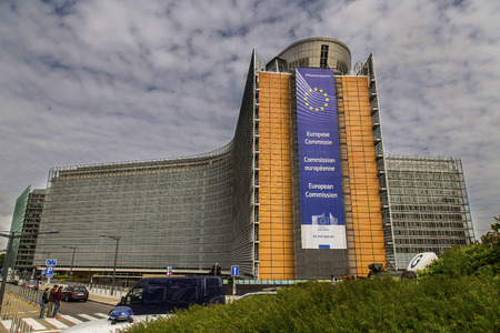 the European Commission building in Brussels, Belgium, 06.26.2016. Editorial use only.beautiful, massive and modern administrative building in the heart of the capital of Europe.のeditorial素材