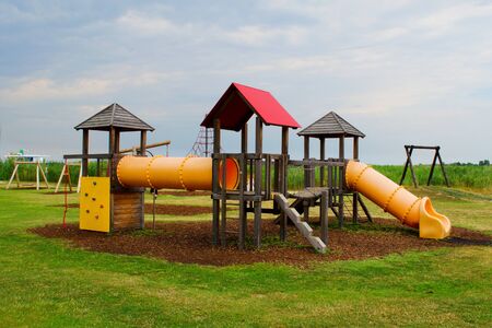 Nice playground with slides in beautiful enviroment. Rust at Lake Neusiedl. Austriaの写真素材