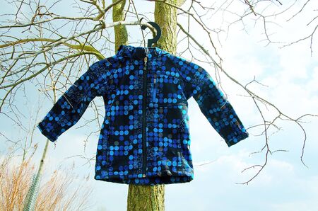 Softshell jacket in cool and cloudy weather.の写真素材