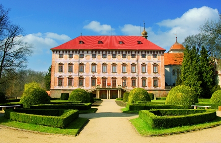 Libochovice Castle with French style gardens. Front view. Libochovice, Litomerice district, Czech Republicのeditorial素材