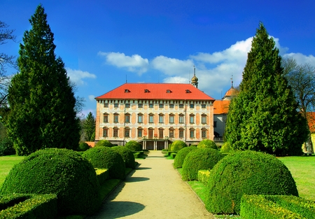 Libochovice Castle with French style gardens. Front view. Libochovice, Litomerice district, Czech Republicのeditorial素材