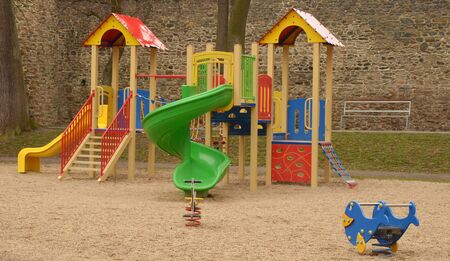 New playground in the park. Front view. Child concept.の写真素材