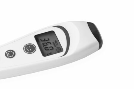 Close-up of digital handheld non-contact thermometer.の写真素材