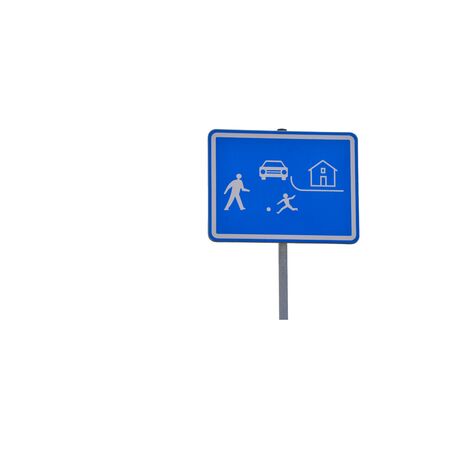 Sign of residential zone. Symbol warns drivers people may walk on the road and they should slow down. Isolated.の写真素材