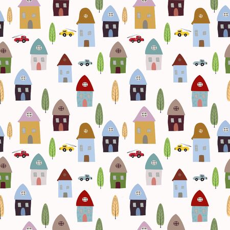 Seamless cute home town pattern for kid design,wallpaper,packagingのイラスト素材