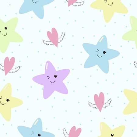Seamless cute star and heart patternのイラスト素材