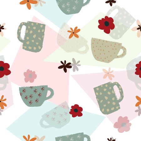 Seamless pattern with coffee cup and flowers for wallpaper,gift wrapping,packagingのイラスト素材