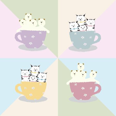 Cute funny cat cartoon on coffee cup vectorのイラスト素材