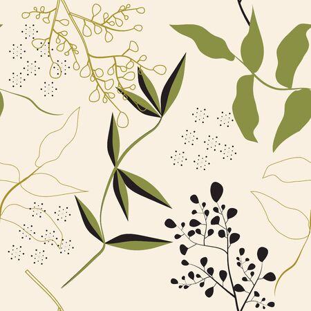 Seamless cute hand drawn leaves pattern background vector illustration for designのイラスト素材