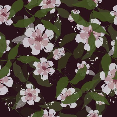 Cute vintage hand drawn flower pattern for wallpaper,gift wrapping,packaging seamless vector background designのイラスト素材