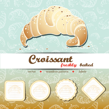 Isolated vector croissant and croissant lables and croissants seamless patternのイラスト素材